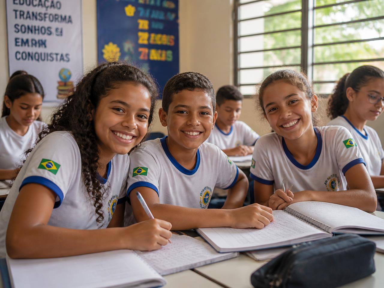 Estudantes de escola pública em sala de aula